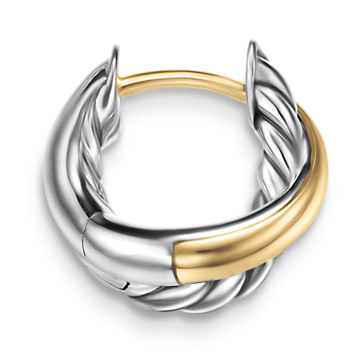 Crossover Huggie Hoop Earrings in Sterling Silver with 18K Yellow Gold, 12.4mm