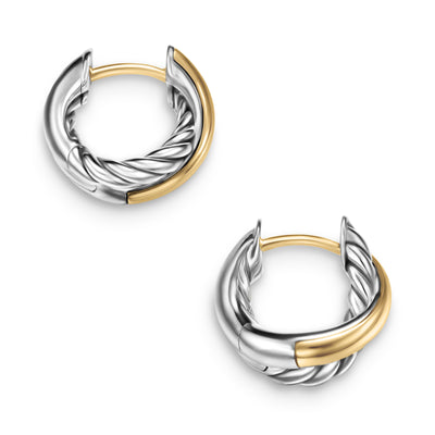 Crossover Huggie Hoop Earrings in Sterling Silver with 18K Yellow Gold, 12.4mm