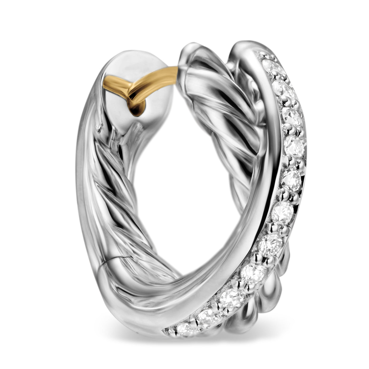 Crossover Huggie Hoop Earrings in Sterling Silver with Diamonds, 12.4mm