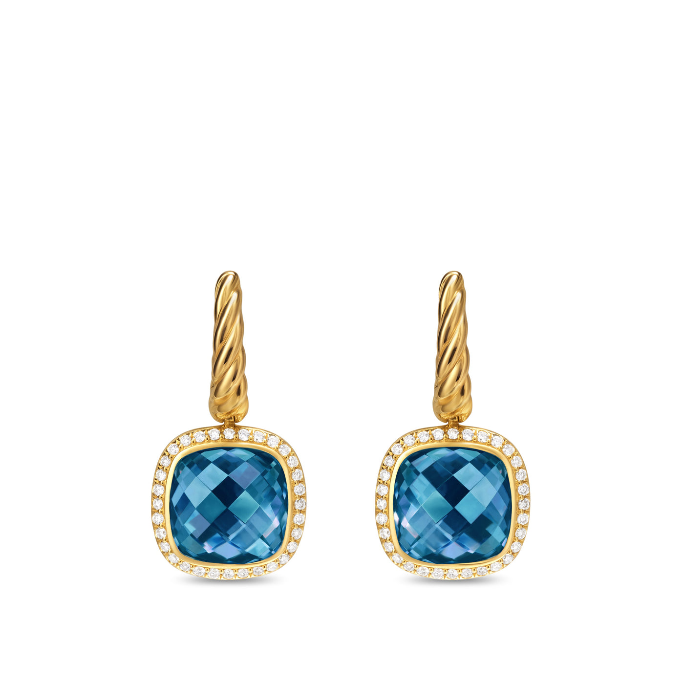 Albion® Drop Earrings in 18K Yellow Gold with Hampton Blue Topaz and Diamonds, 10mm
