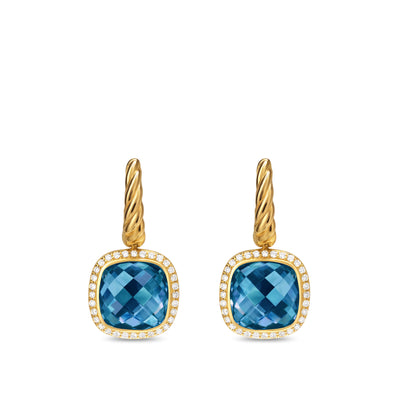 Albion® Drop Earrings in 18K Yellow Gold with Hampton Blue Topaz and Diamonds, 10mm