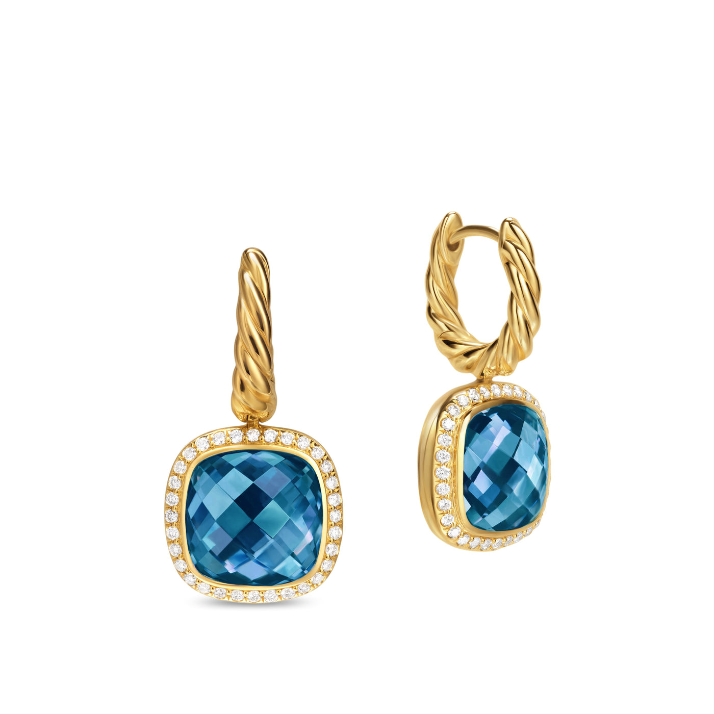 Albion® Drop Earrings in 18K Yellow Gold with Hampton Blue Topaz and Diamonds, 10mm