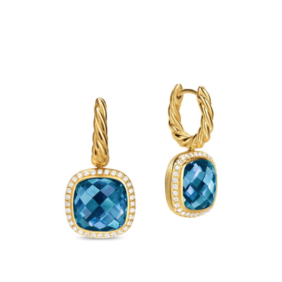 Albion® Drop Earrings in 18K Yellow Gold with Hampton Blue Topaz and Diamonds, 10mm