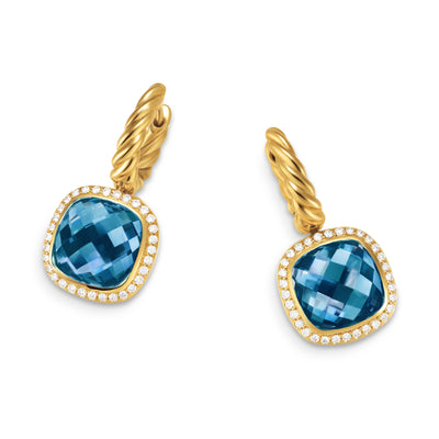 Albion® Drop Earrings in 18K Yellow Gold with Hampton Blue Topaz and Diamonds, 10mm