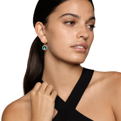 Albion® Drop Earrings in 18K Yellow Gold with Hampton Blue Topaz and Diamonds, 10mm