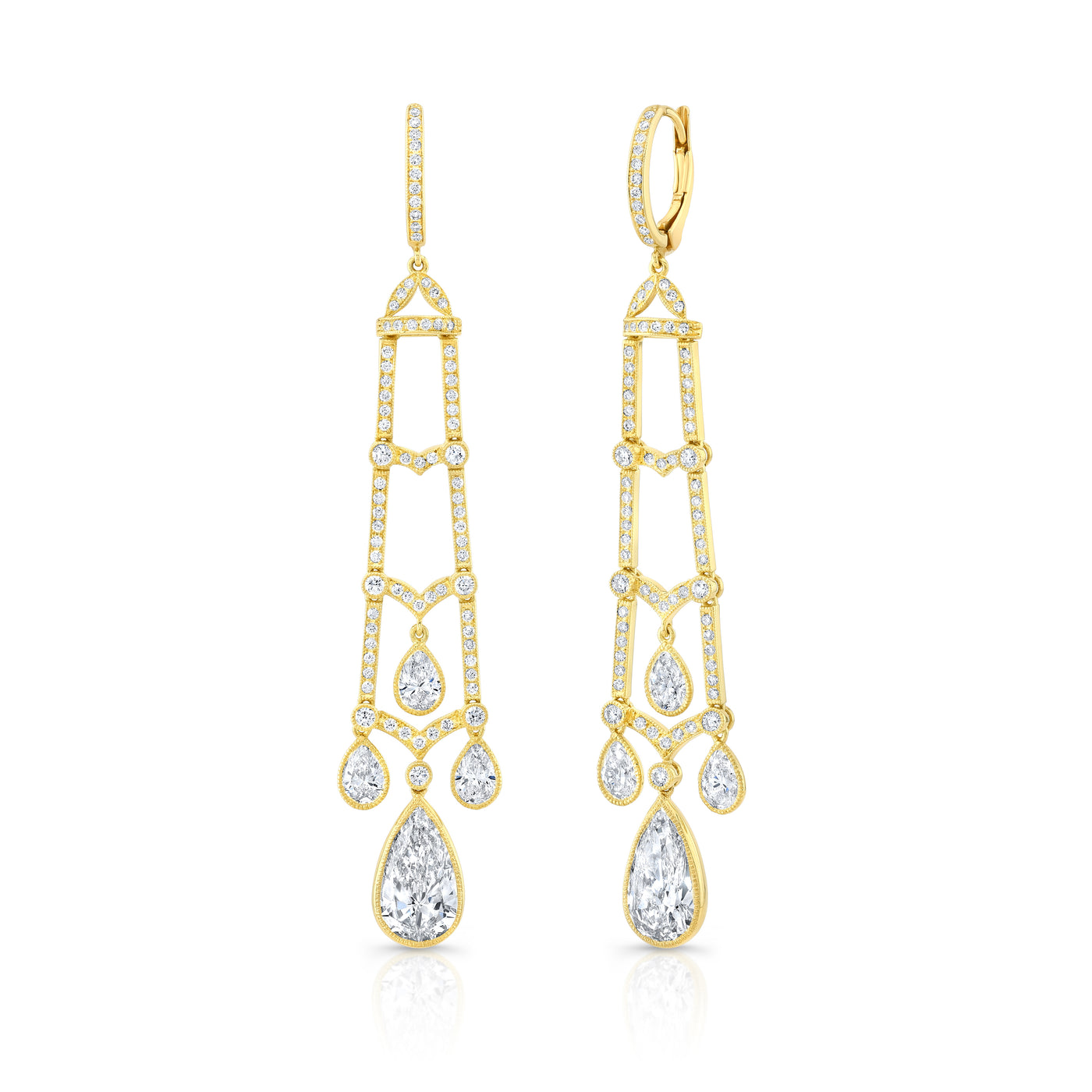 Yellow Gold Diamond Pear Chandelier Earrings