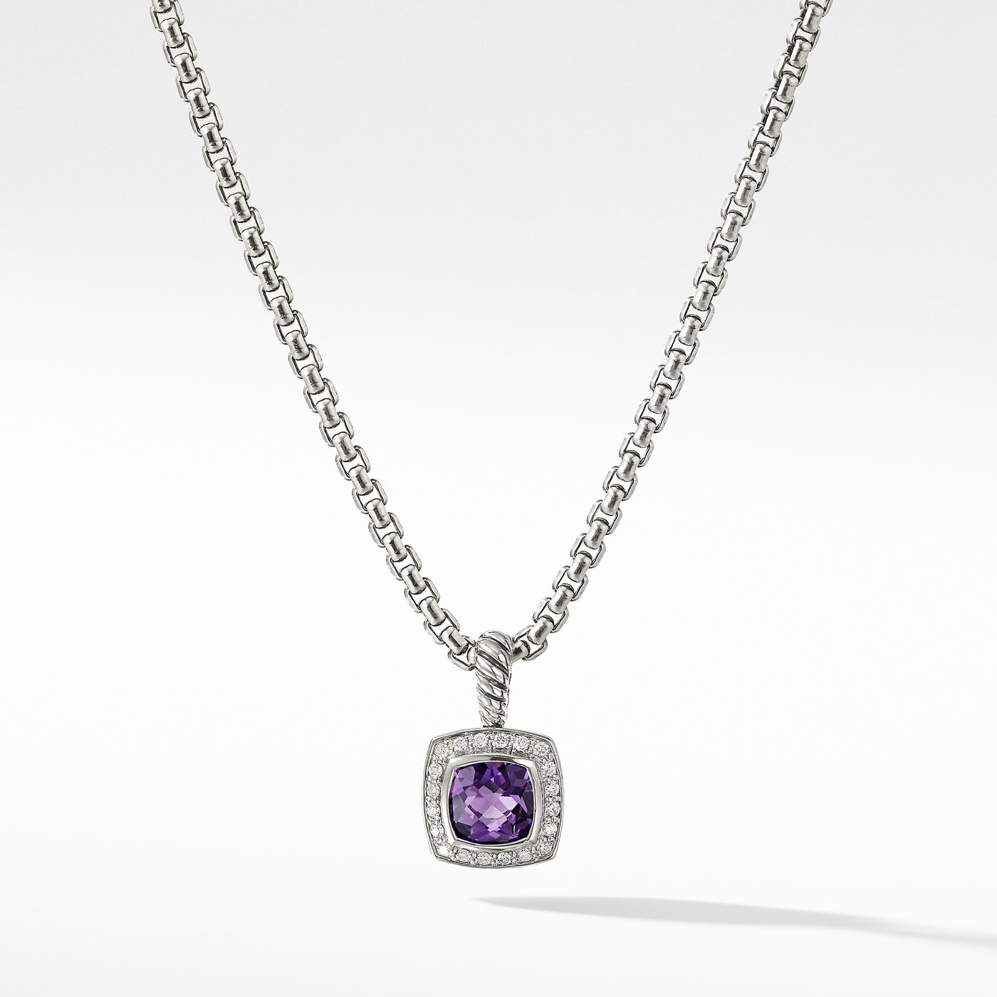 Petite Albion® Pendant Necklace in Sterling Silver with Amethyst and Diamonds\, 7mm
