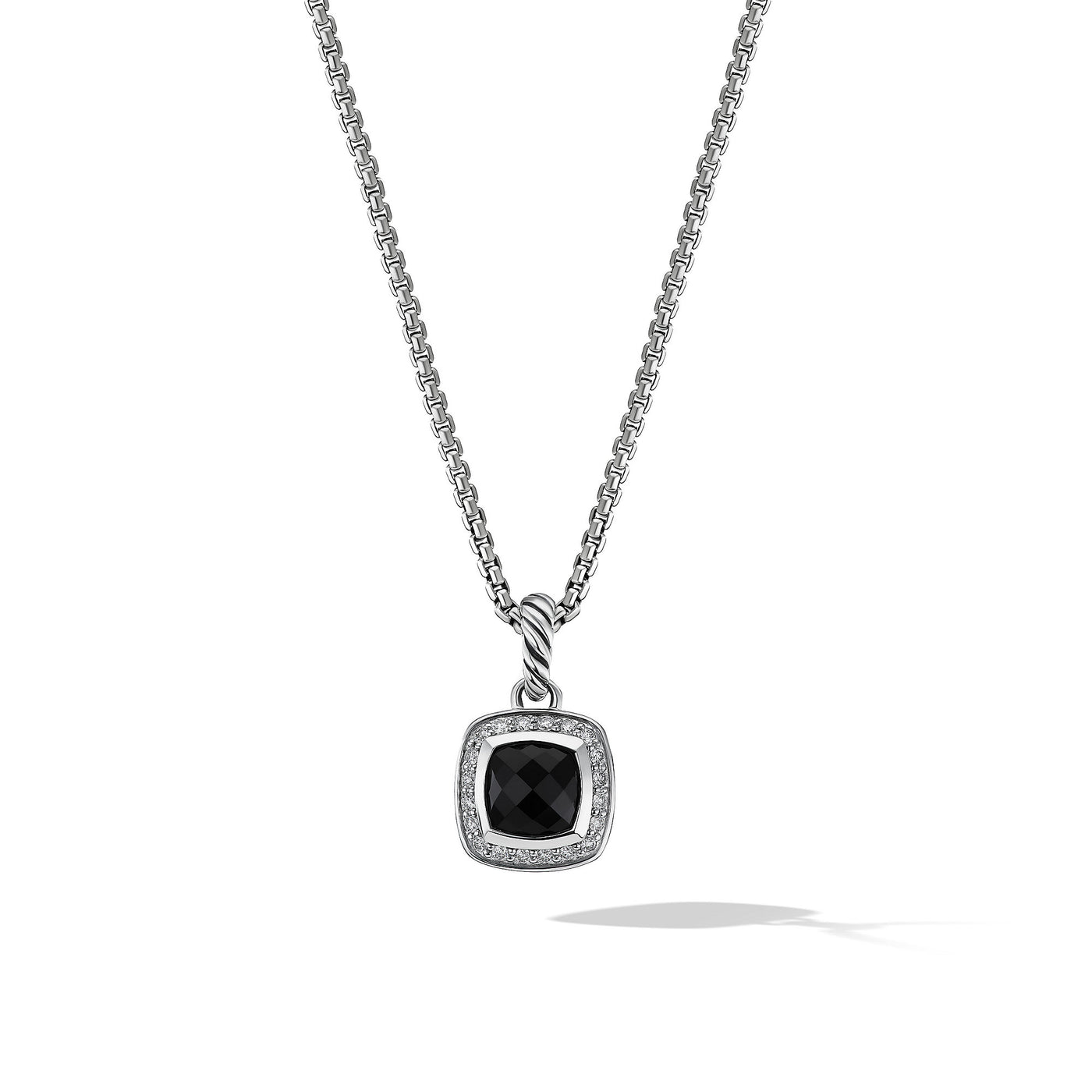 Petite Albion® Pendant Necklace in Sterling Silver with Black Onyx and Diamonds\, 7mm