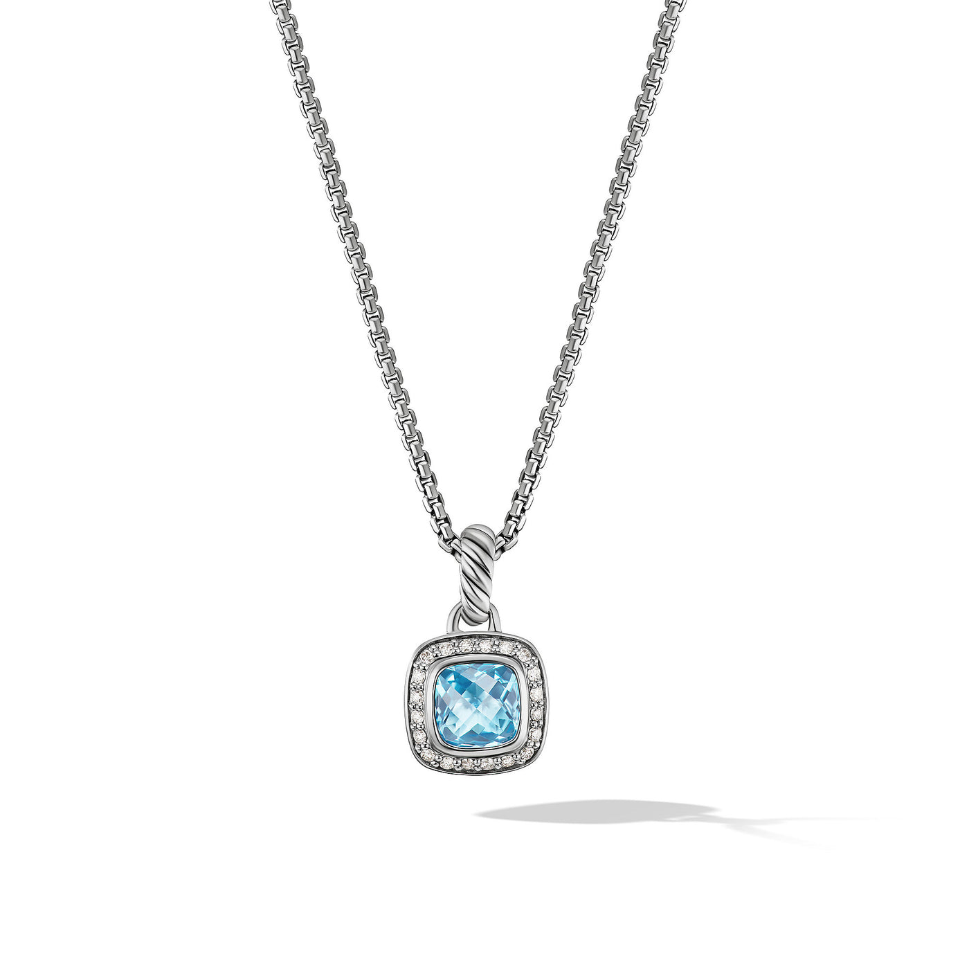 Petite Albion® Pendant Necklace in Sterling Silver with Blue Topaz and Diamonds\, 7mm