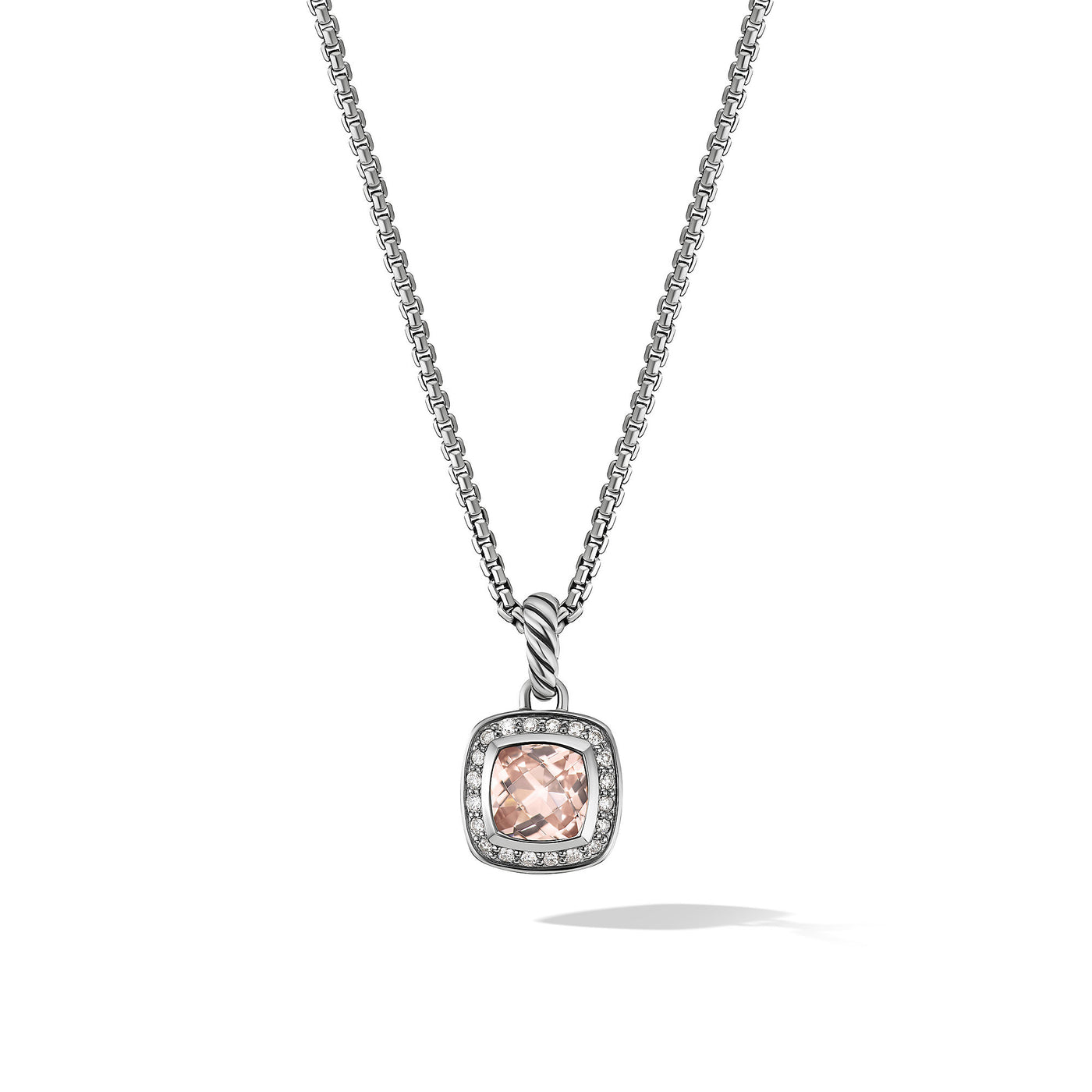 Petite Albion® Pendant Necklace in Sterling Silver with Morganite and Diamonds\, 7mm