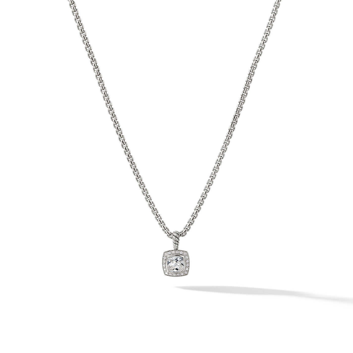 Petite Albion® Pendant Necklace in Sterling Silver with White Topaz and Diamonds\, 7mm
