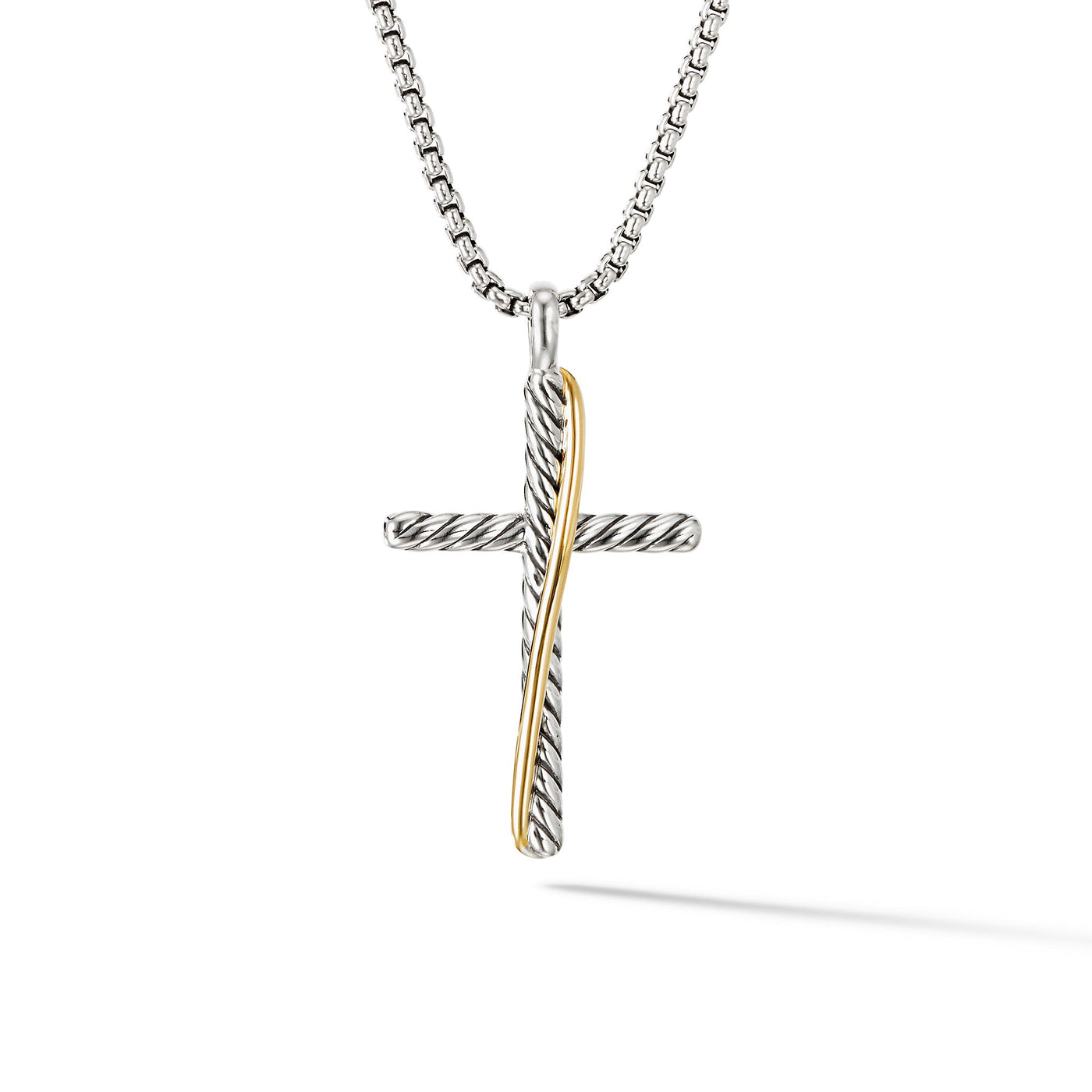 Crossover Cross Necklace in Sterling Silver with 18K Yellow Gold\, 35.6mm