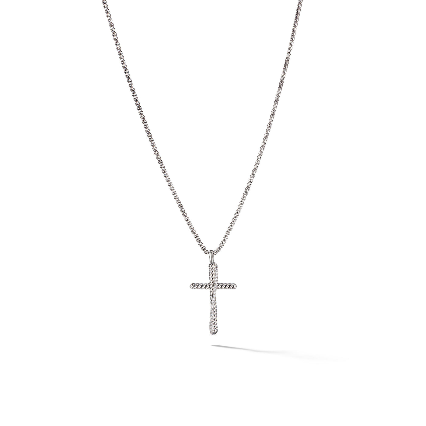 Crossover Cross Necklace in Sterling Silver with Diamonds\, 35.6mm