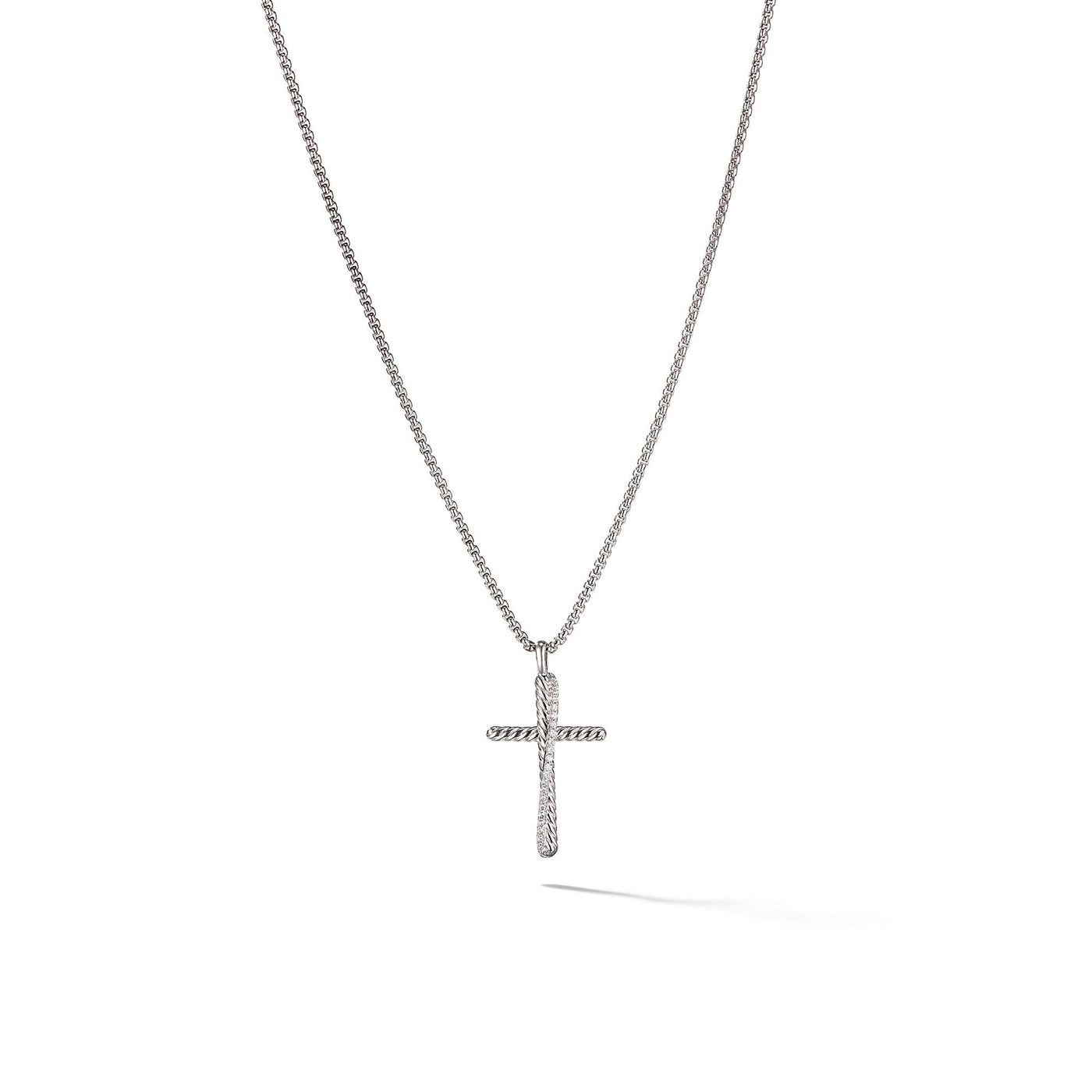 Crossover Cross Necklace in Sterling Silver with Diamonds\, 35.6mm
