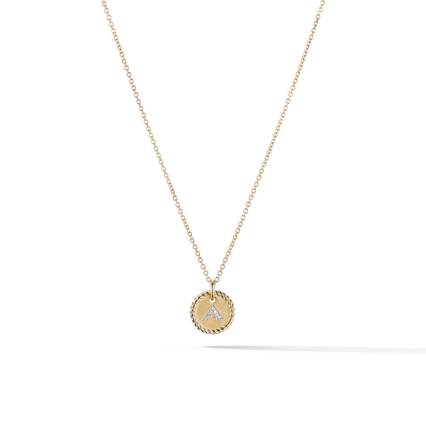Initial Charm Necklace in 18K Yellow Gold with Diamond A