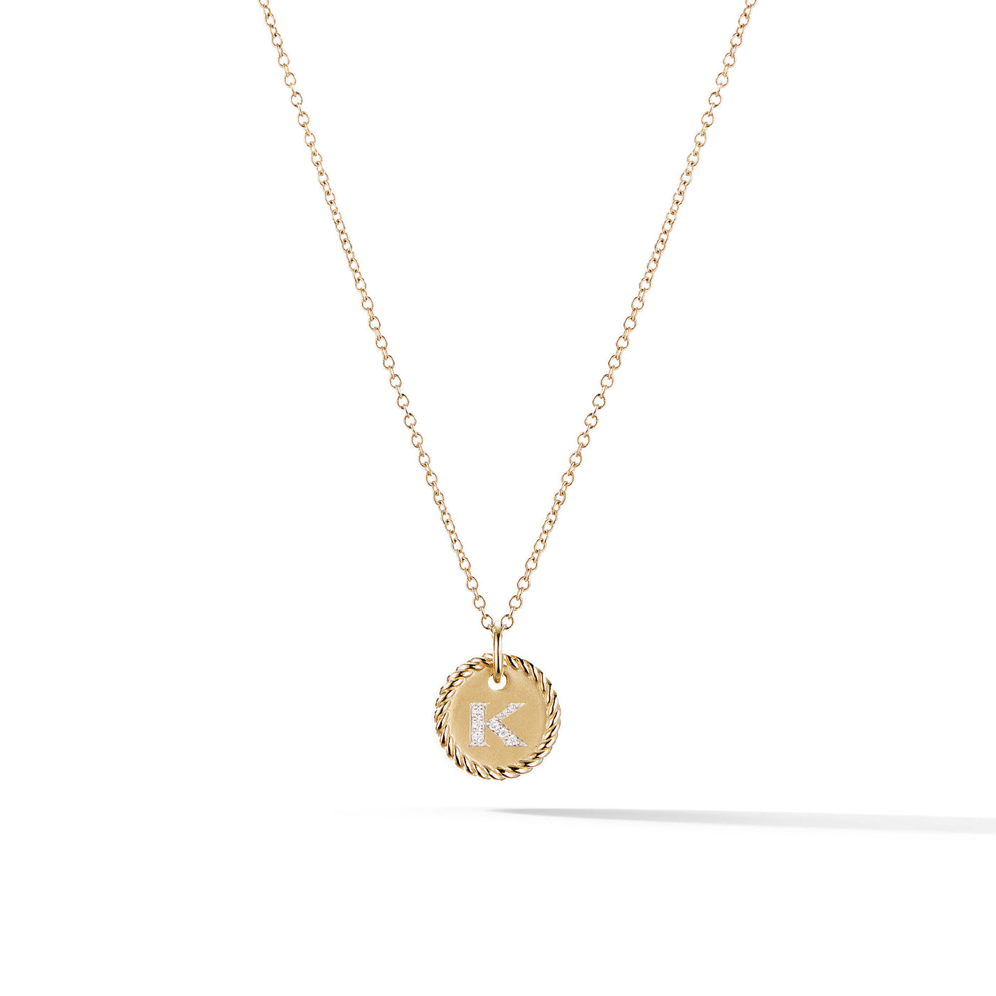 Initial Charm Necklace in 18K Yellow Gold with Diamond K