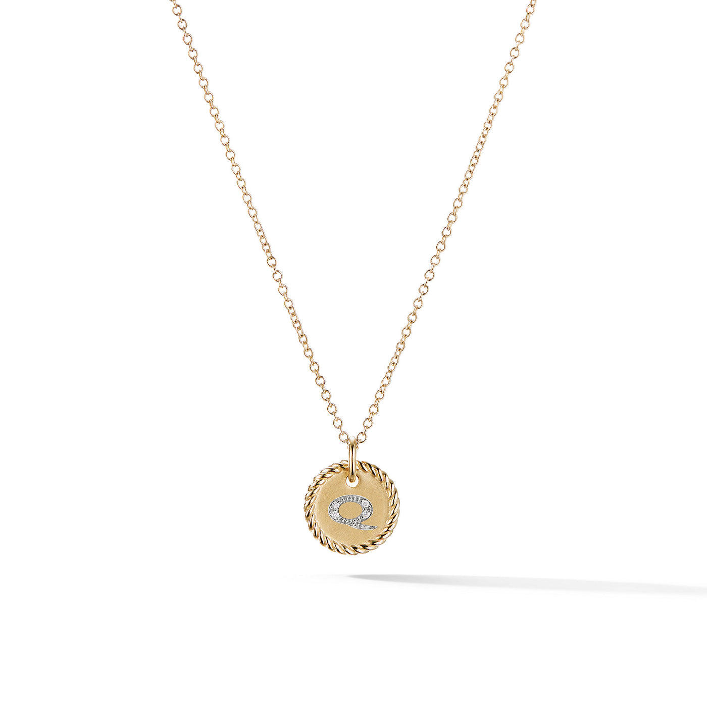 Initial Charm Necklace in 18K Yellow Gold with Diamond Q