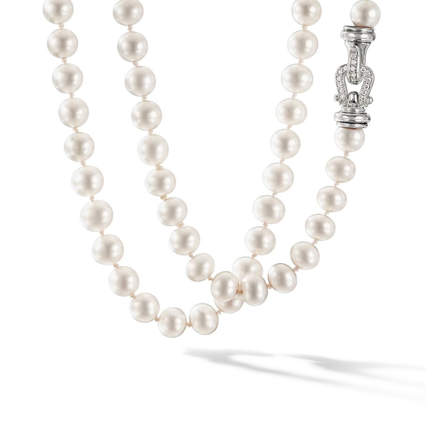 Pearl Strand Necklace in Sterling Silver with Pearls and Diamonds