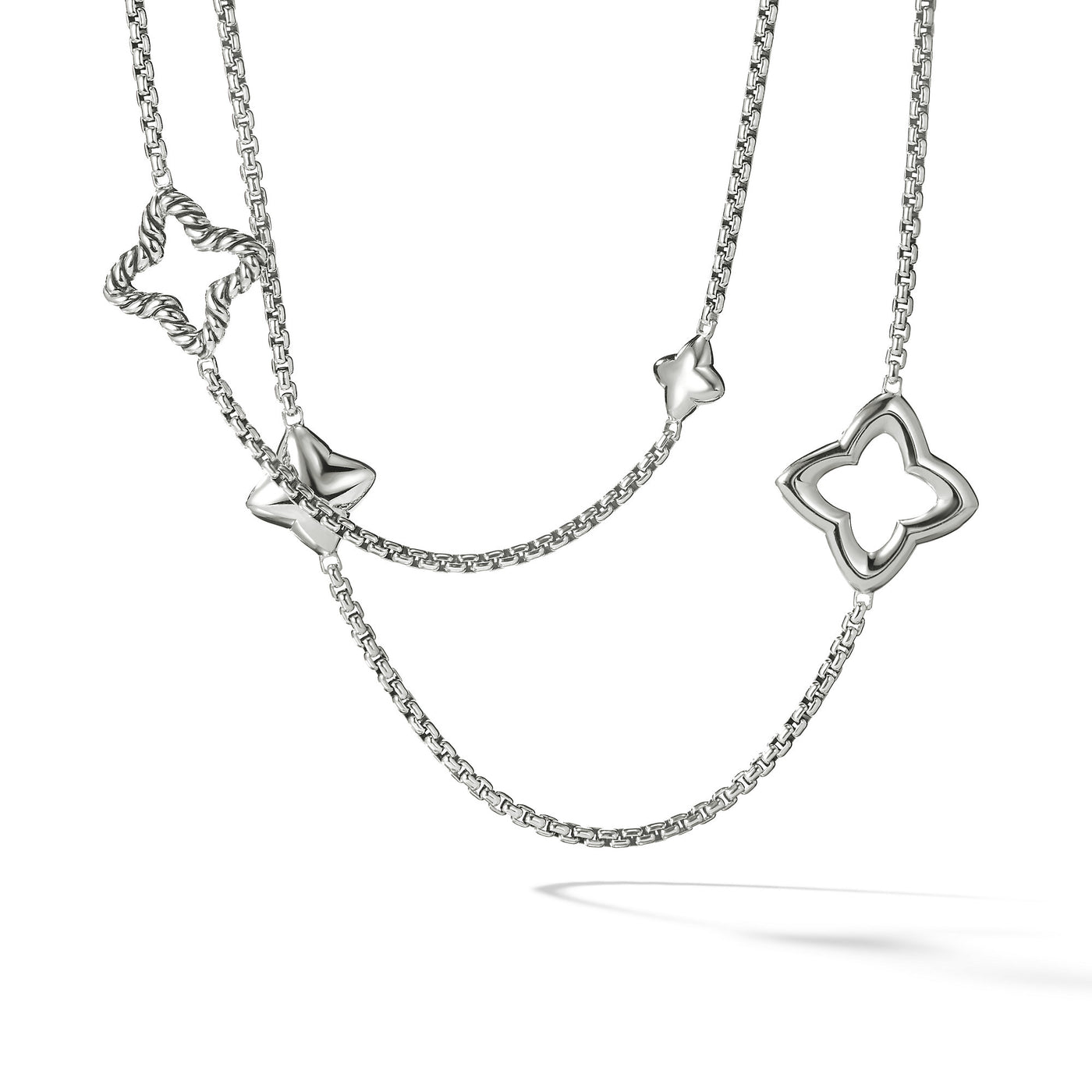 Quatrefoil Box Chain Necklace in Sterling Silver