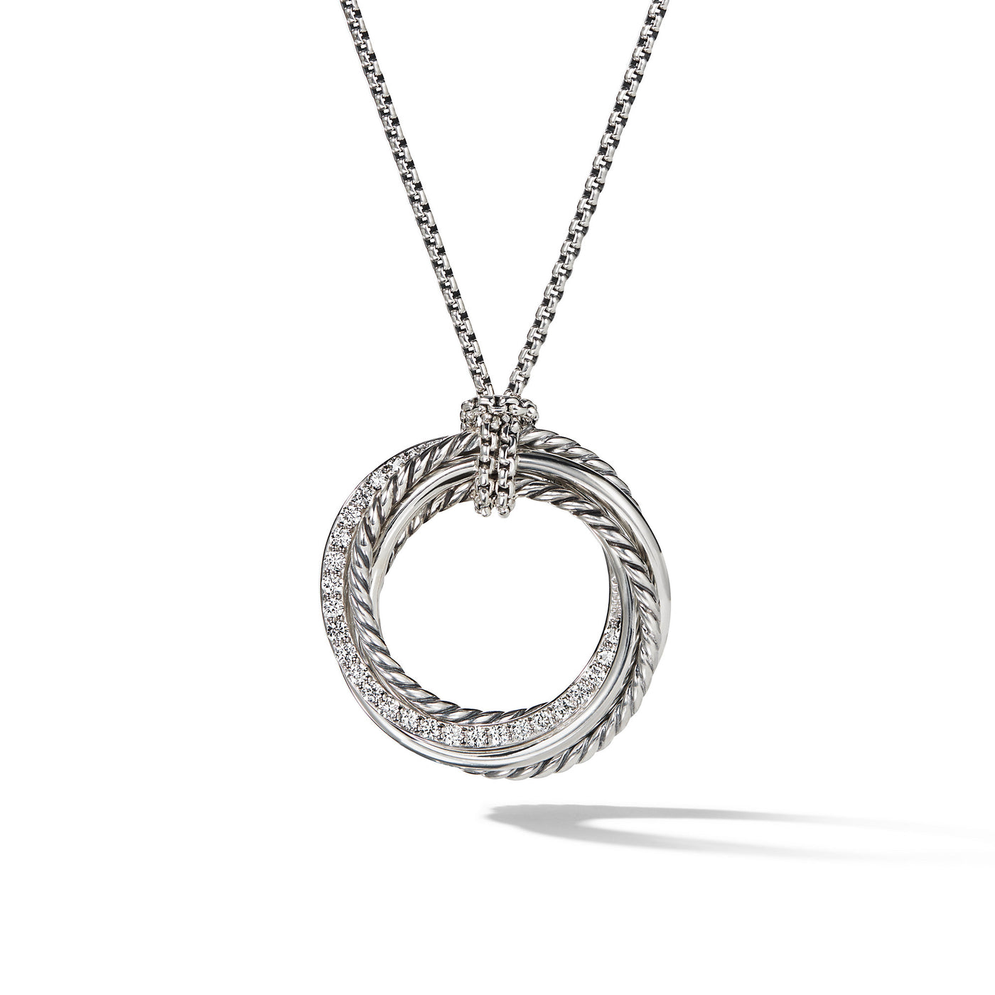 Crossover Pendant Necklace in Sterling Silver with Diamonds\, 26mm