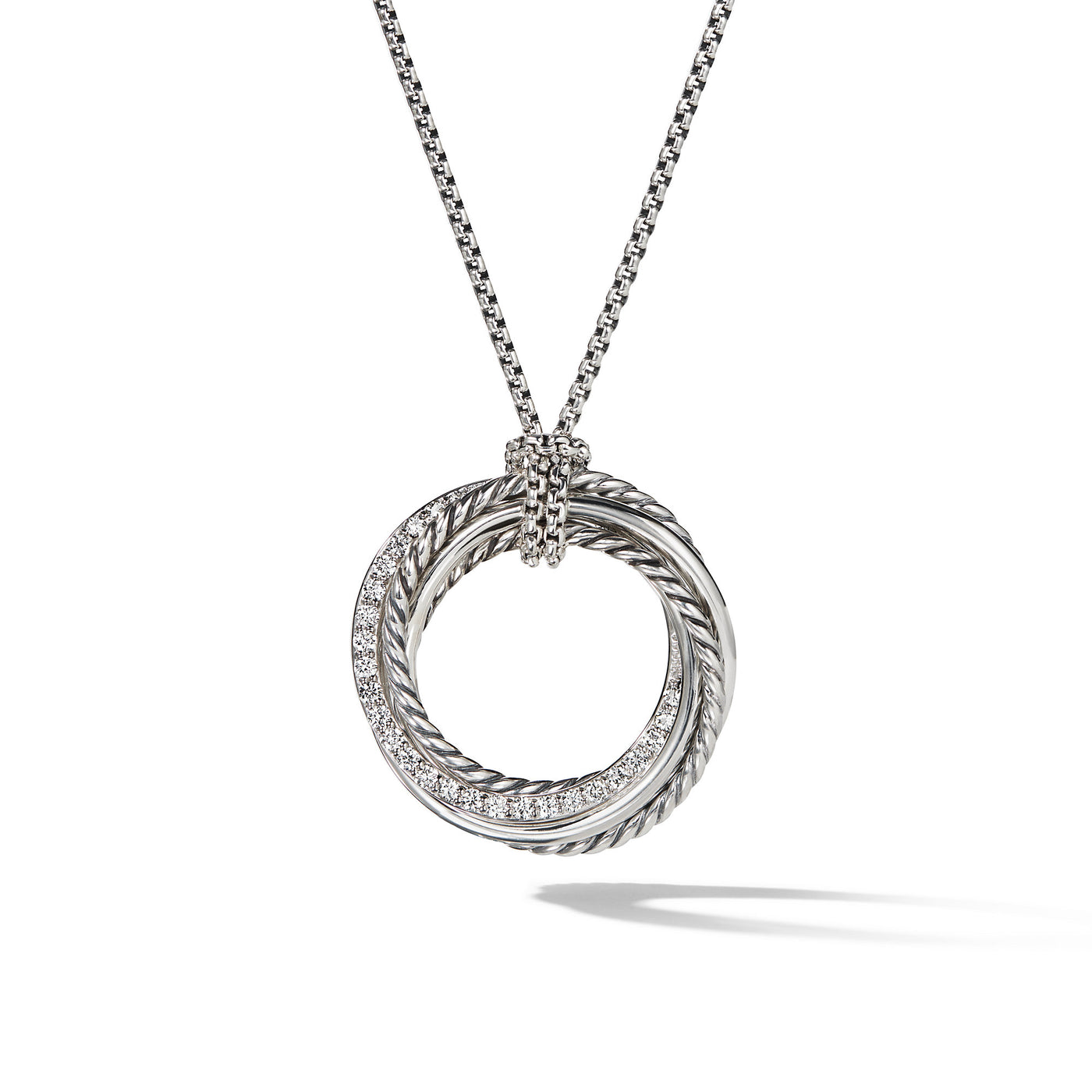 Crossover Pendant Necklace in Sterling Silver with Diamonds\, 26mm