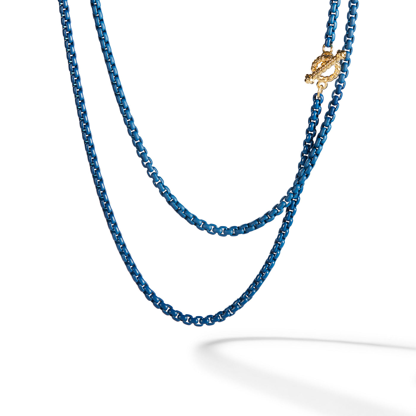 DY Bel Aire Color Box Chain Necklace in Navy Acrylic with 14K Yellow Gold Accents\, 2.7mm