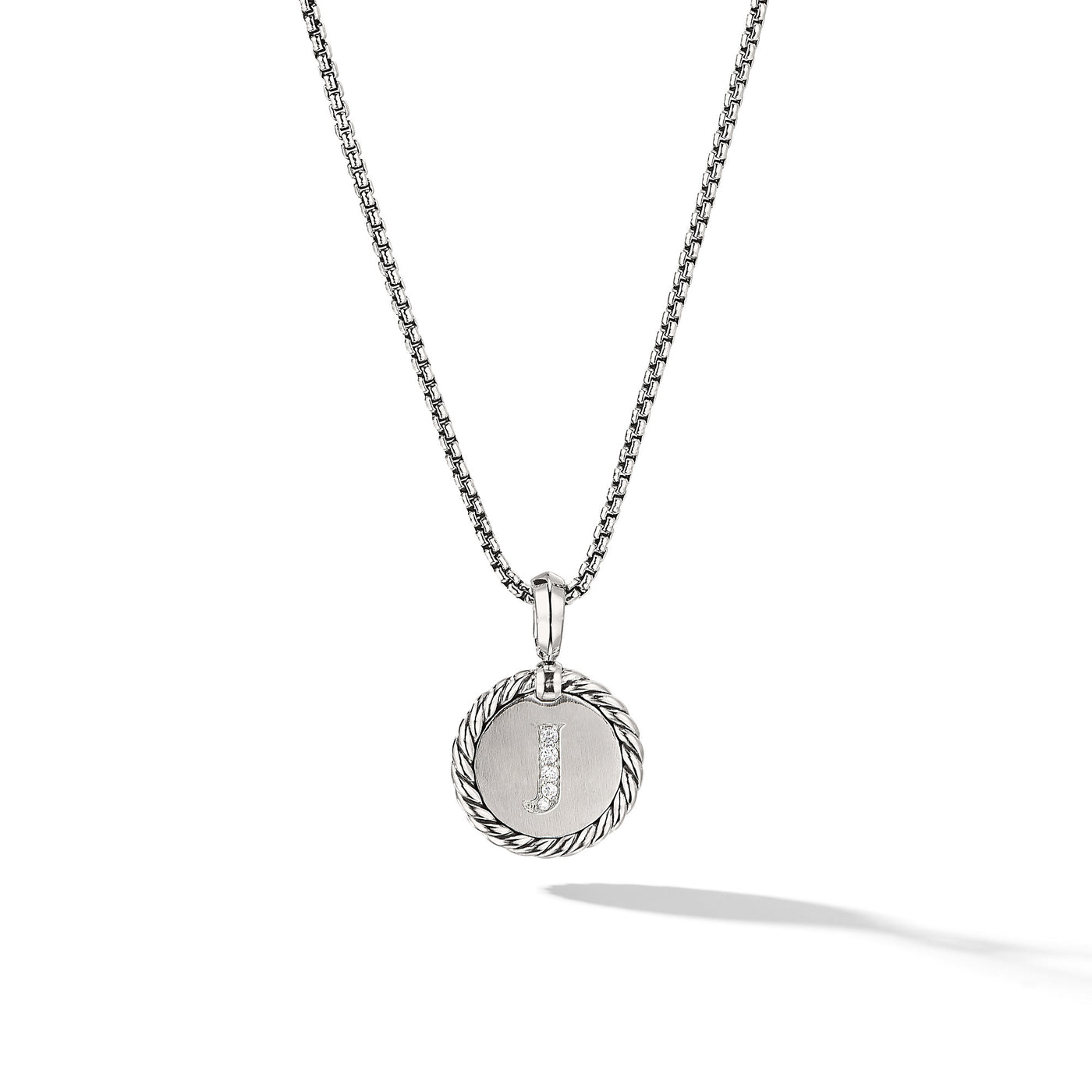 Initial Charm Necklace in Sterling Silver with Diamond J
