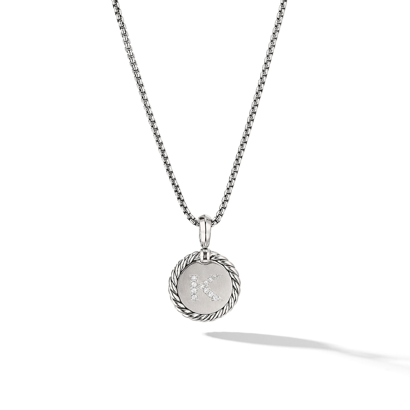 Initial Charm Necklace in Sterling Silver with Diamond K