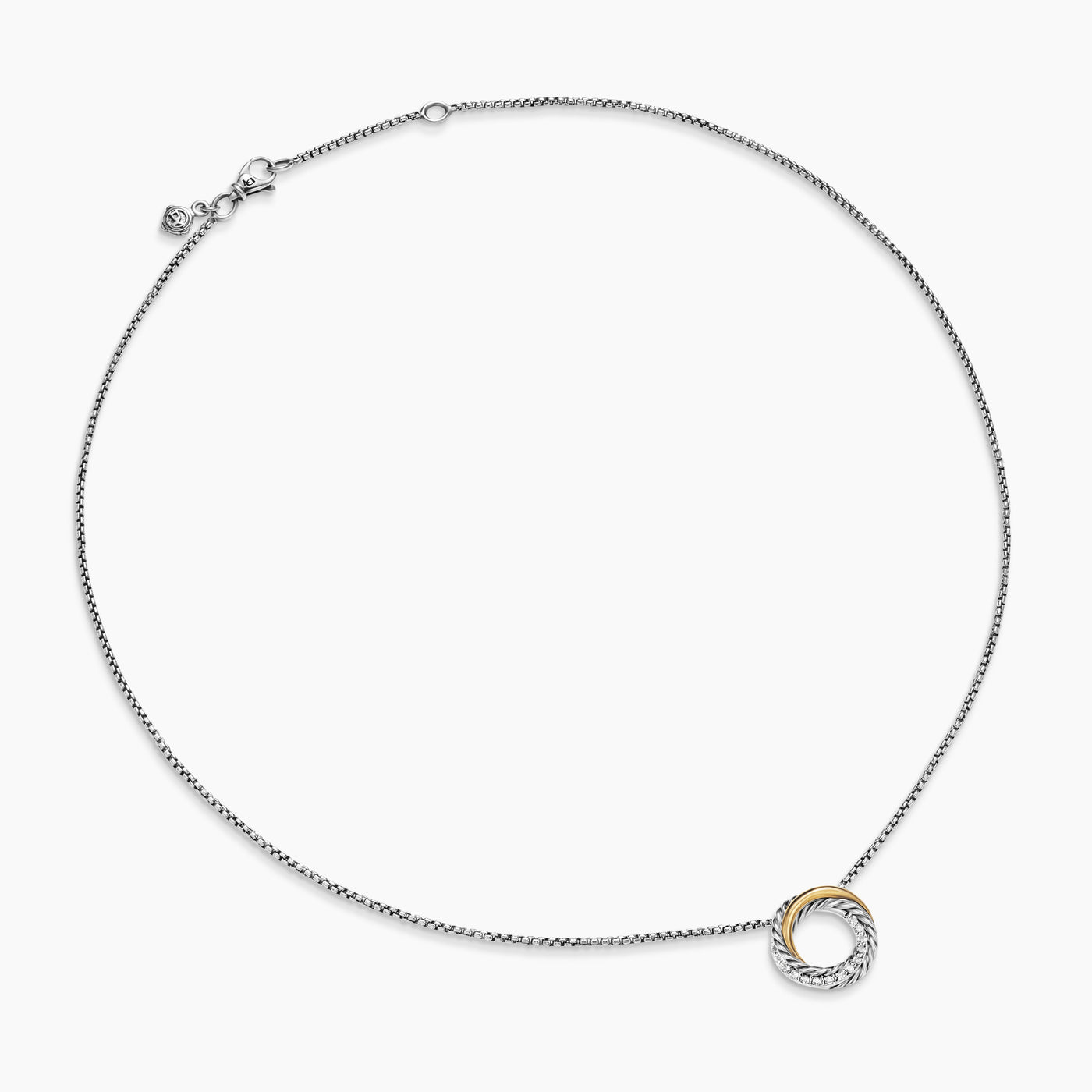 Crossover Pendant Necklace in Sterling Silver with 18K Yellow Gold and Diamonds, 14.5mm