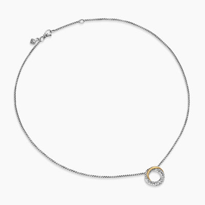 Crossover Pendant Necklace in Sterling Silver with 18K Yellow Gold and Diamonds, 14.5mm