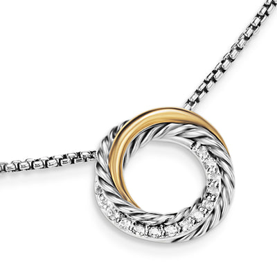 Crossover Pendant Necklace in Sterling Silver with 18K Yellow Gold and Diamonds, 14.5mm