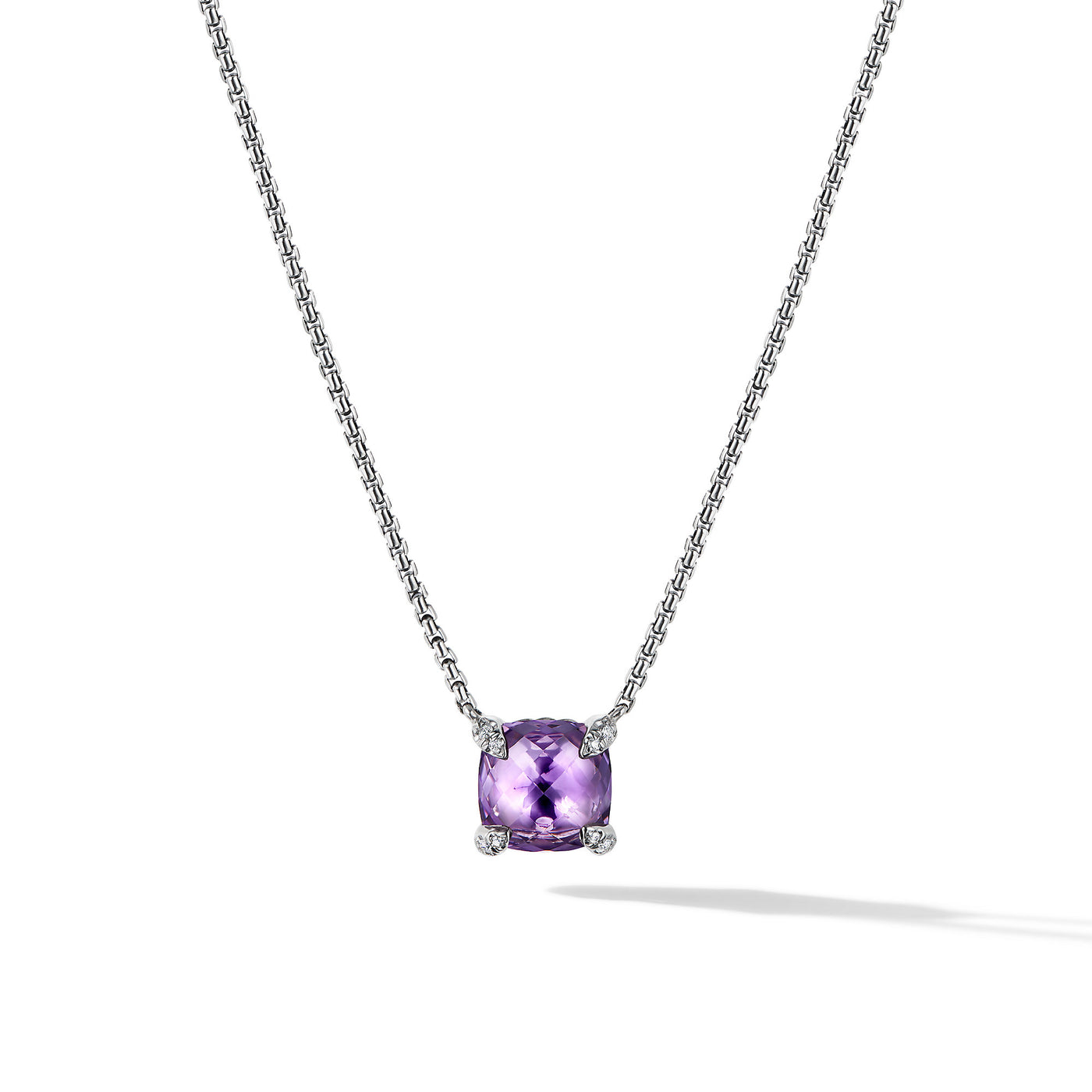 Petite Chatelaine® Pendant Necklace in Sterling Silver with Amethyst and Diamonds\, 9mm