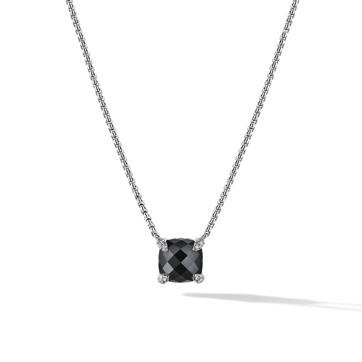 Petite Chatelaine® Pendant Necklace in Sterling Silver with Black Onyx and Diamonds\, 9mm