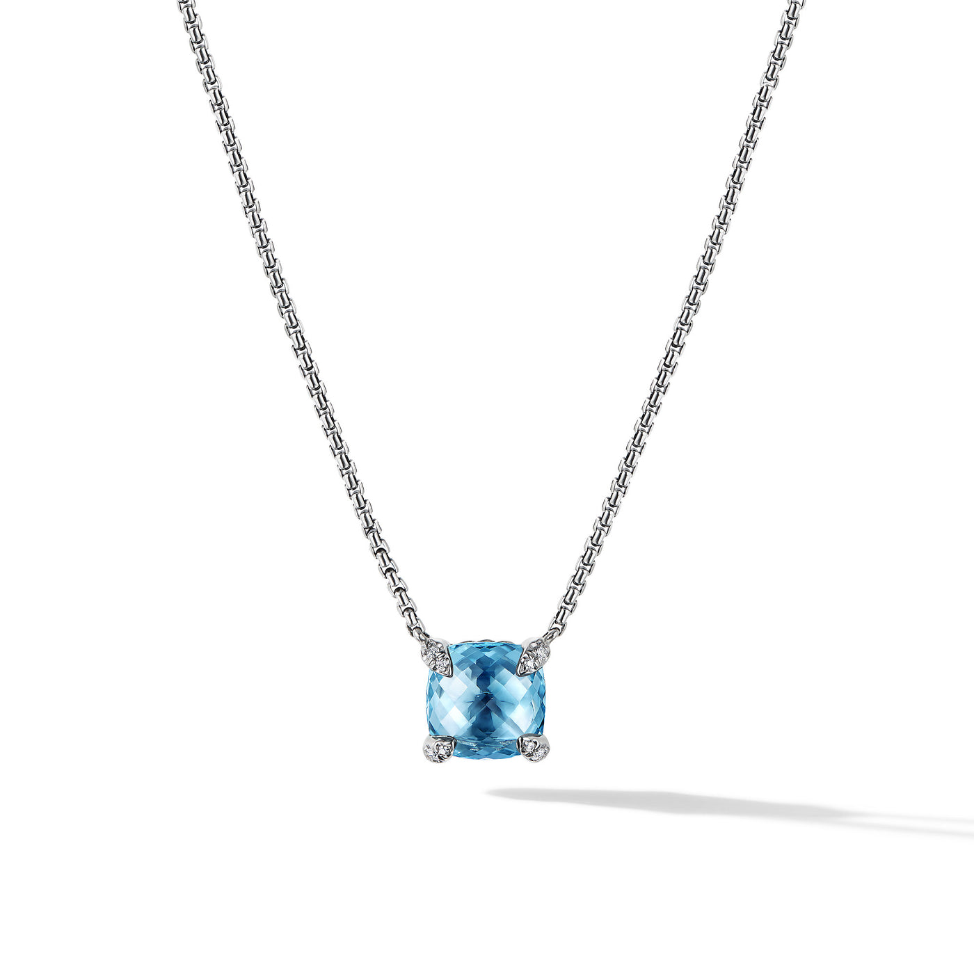 Petite Chatelaine® Pendant Necklace in Sterling Silver with Blue Topaz and Diamonds\, 9mm