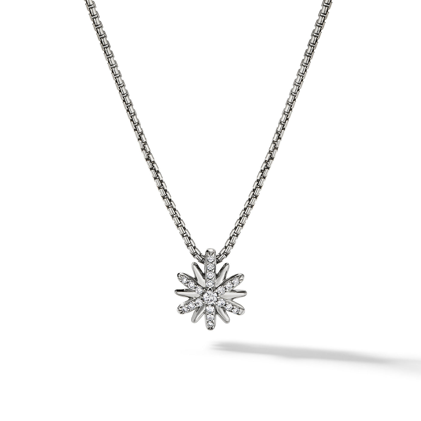 Petite Starburst Pendant Necklace in Sterling Silver with Diamonds\, 10.5mm