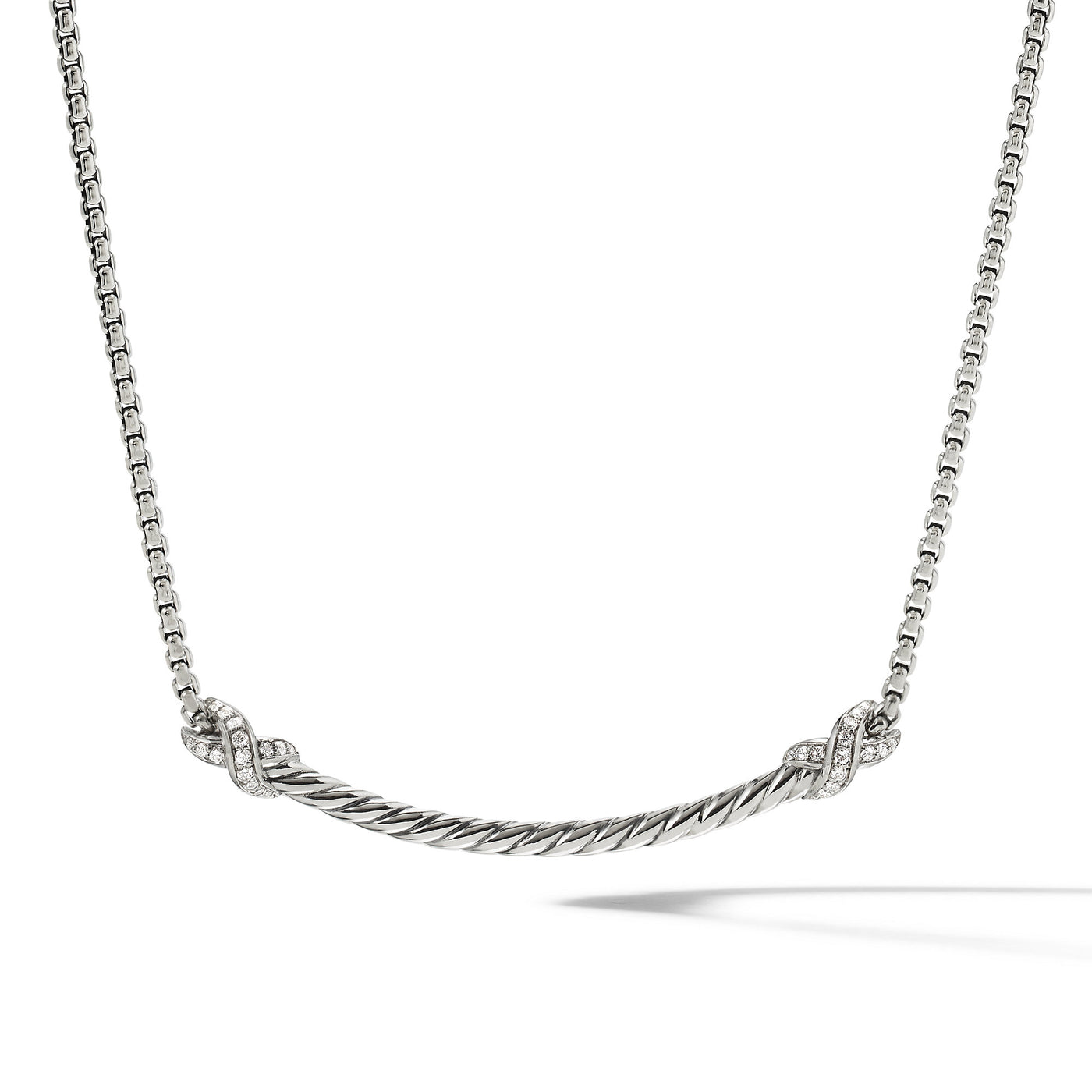 Petite X Bar Station Necklace in Sterling Silver with Diamonds\, 47.7mm