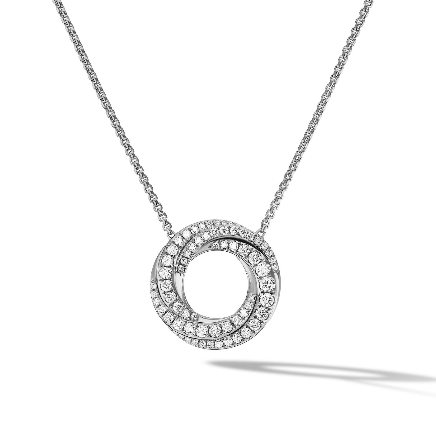 Petite Pavé Crossover Pendant Necklace in 18K White Gold with Diamonds\, 15.5mm