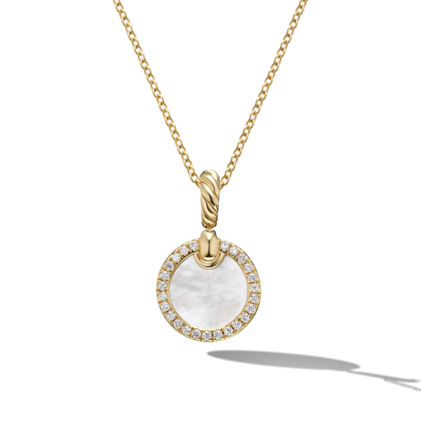 Petite DY Elements® Pendant Necklace in 18K Yellow Gold with Mother of Pearl and Diamonds\, 17.8mm