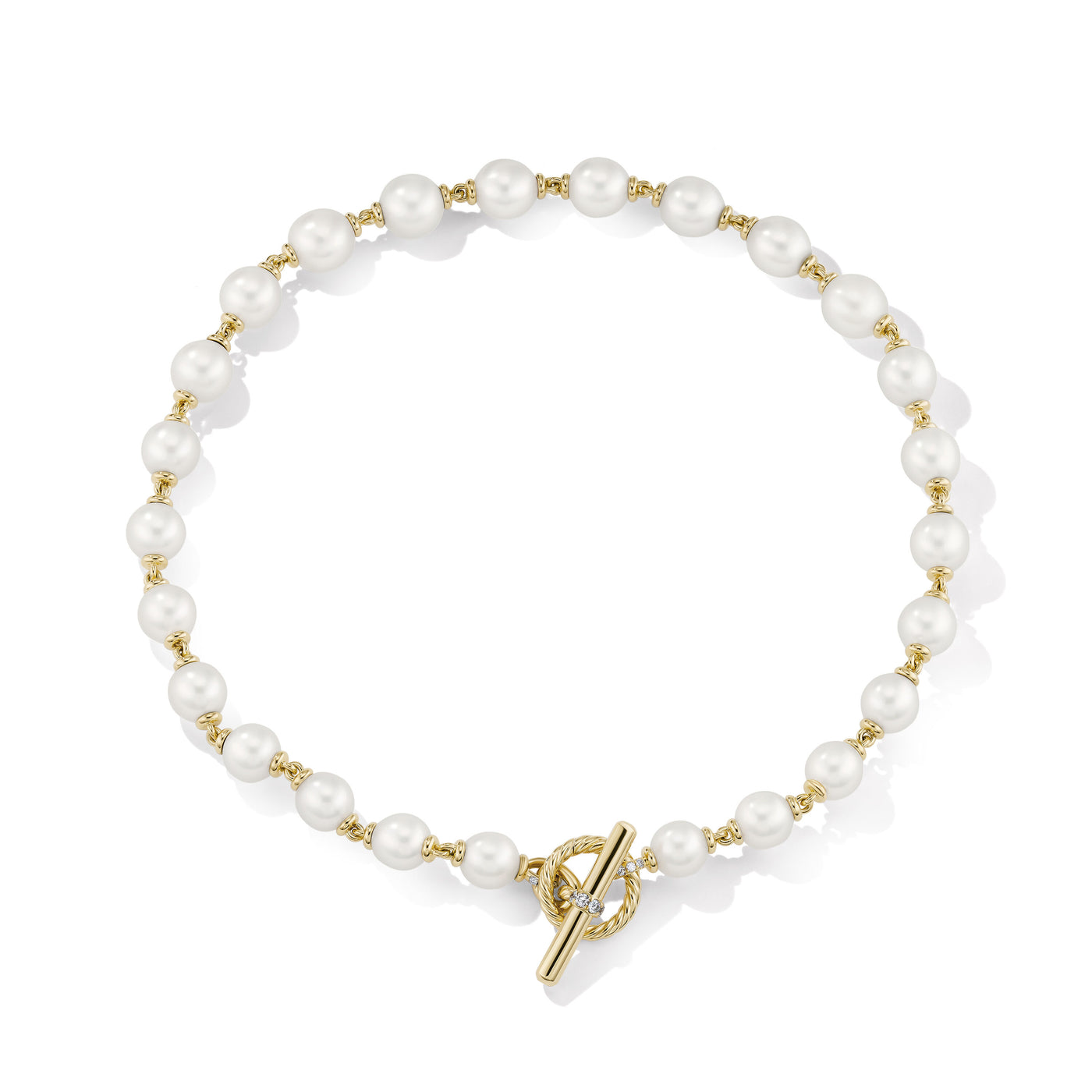 Pearl Linked Necklace in 18K Yellow Gold with Diamonds