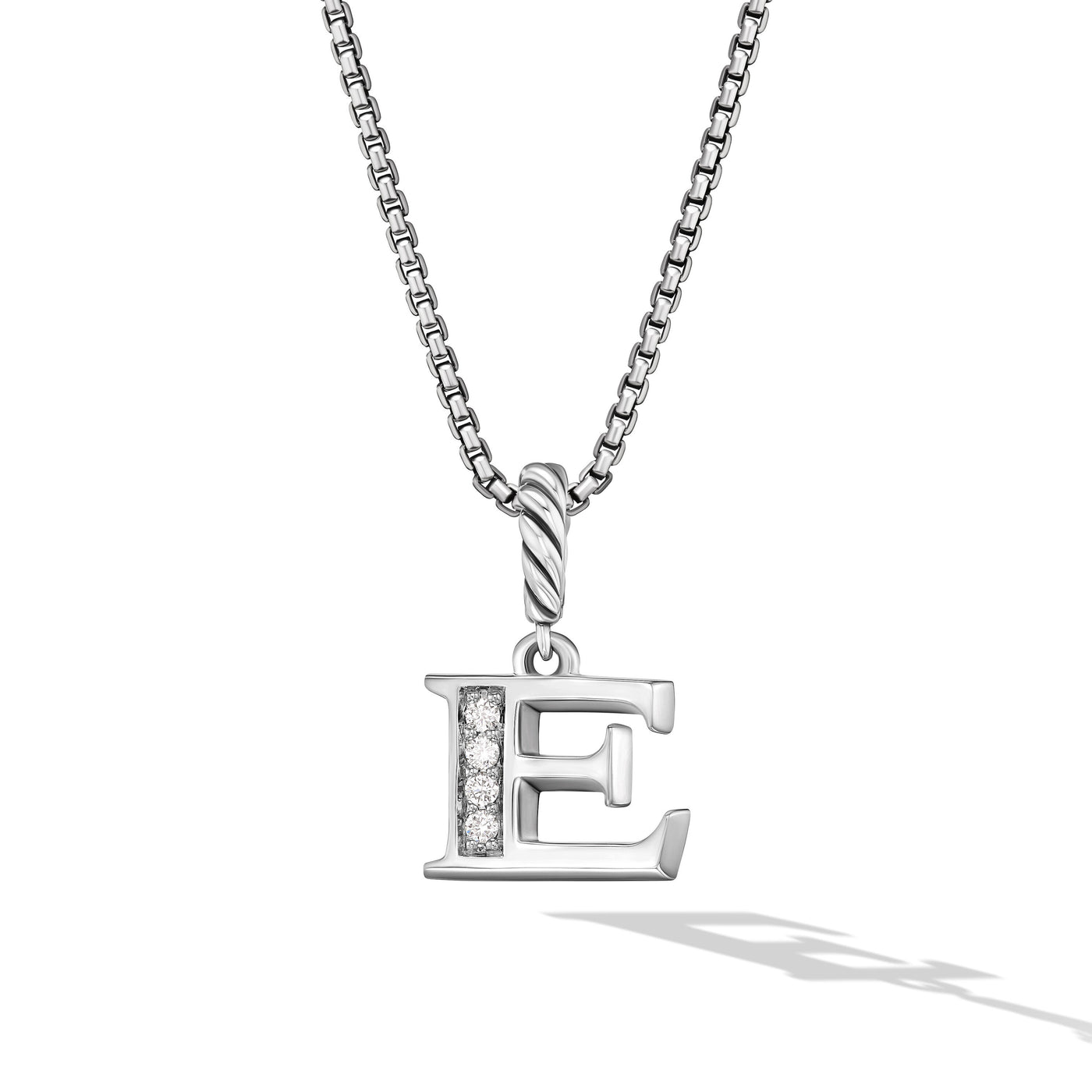 Pavé Initial Pendant Necklace in Sterling Silver with Diamond E