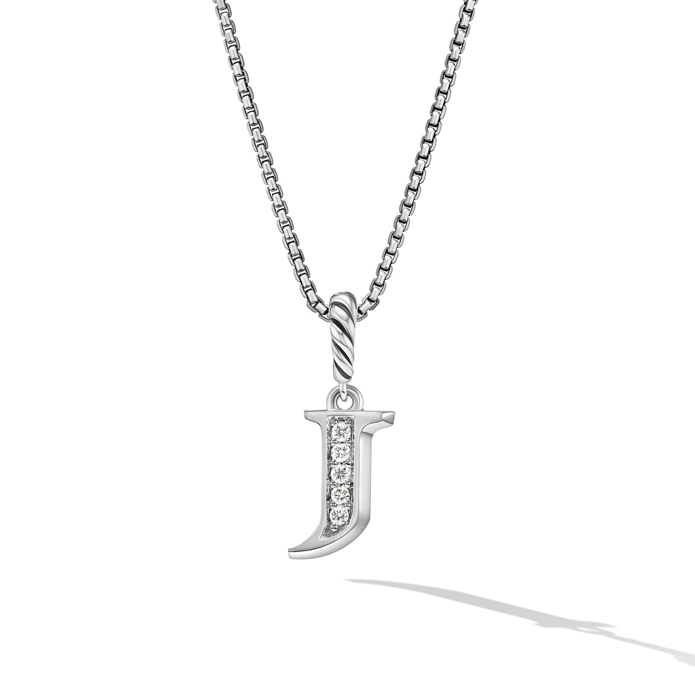 Pavé Initial Pendant Necklace in Sterling Silver with Diamond J