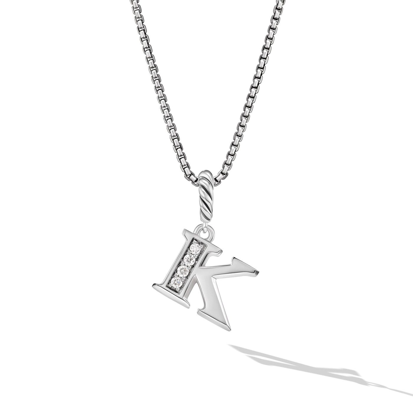Pavé Initial Pendant Necklace in Sterling Silver with Diamond K