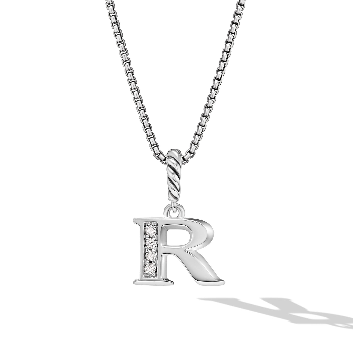 Pavé Initial Pendant Necklace in Sterling Silver with Diamond R