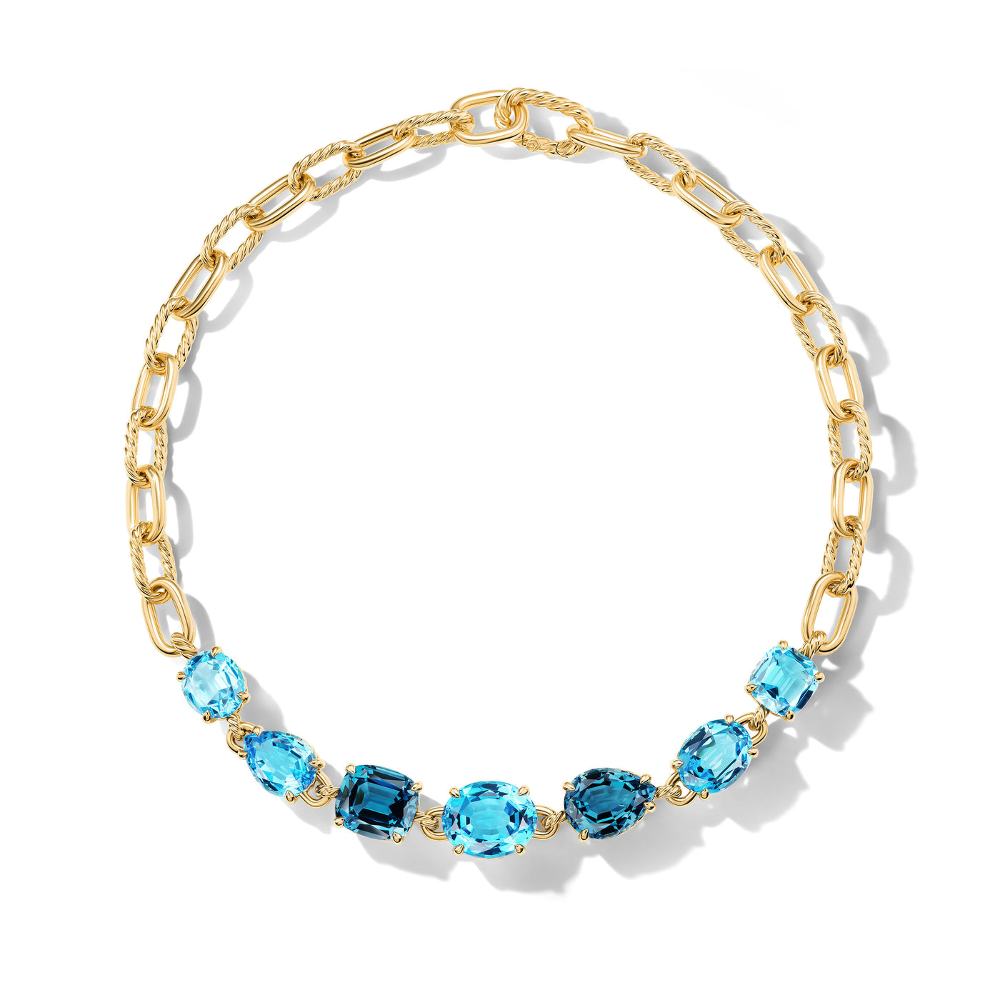 Marbella™ Chain Necklace in 18K Yellow Gold with Blue Topaz and Hampton Blue Topaz\, 8.5mm