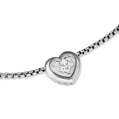Puffy Heart Pendant Necklace in Sterling Silver with Diamonds, 7.8mm