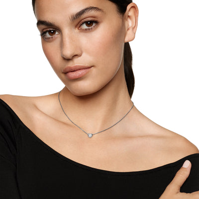 Puffy Heart Pendant Necklace in Sterling Silver with Diamonds, 7.8mm