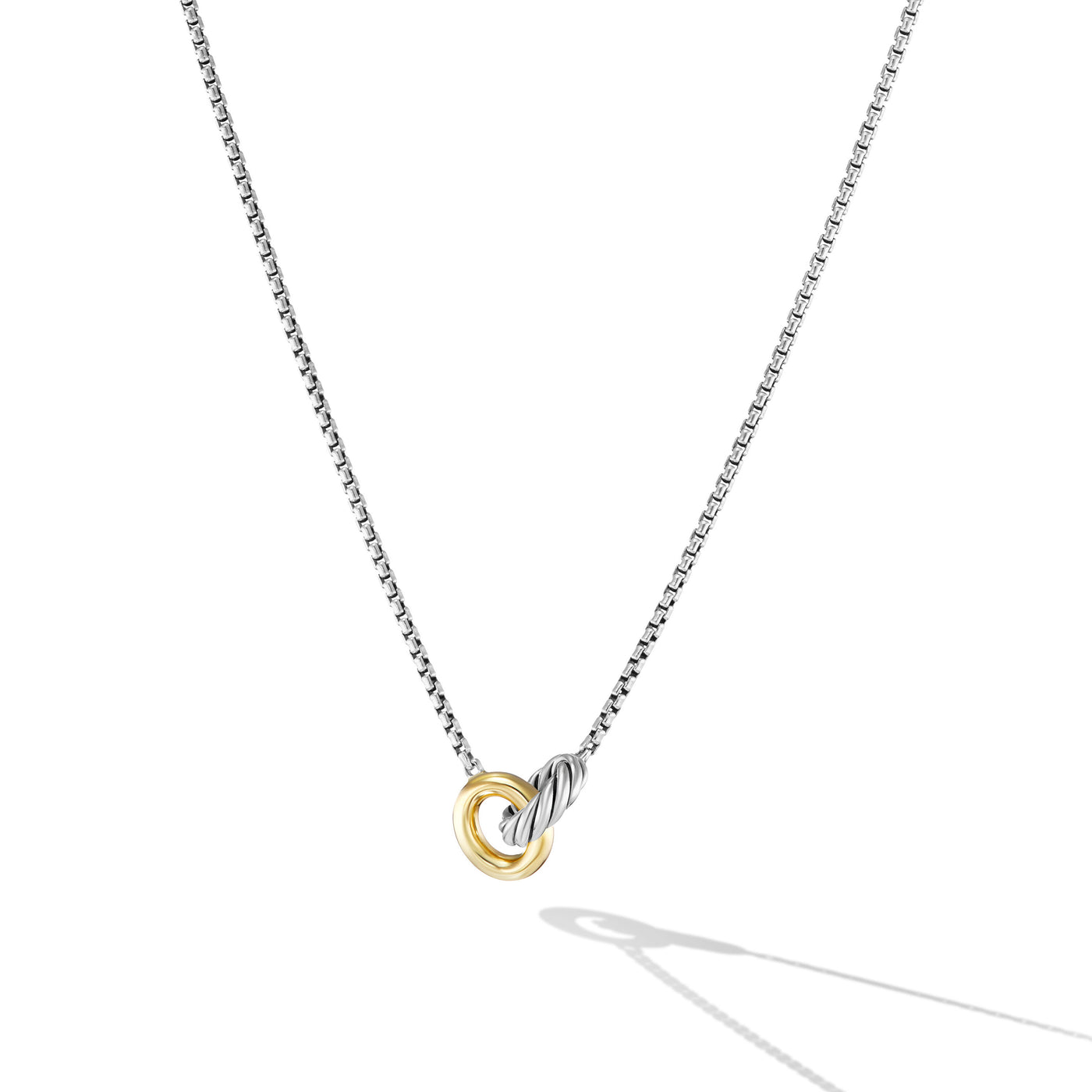 Petite Cable Linked Necklace in Sterling Silver with 14K Yellow Gold\, 15mm