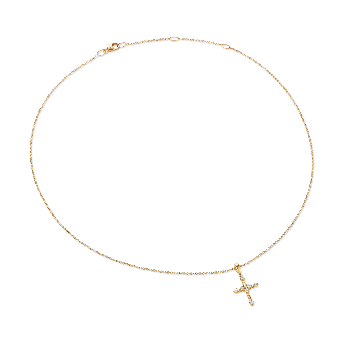 Petite Modern Renaissance Cross Pendant Necklace in 18K Yellow Gold with Diamonds, 22.1mm