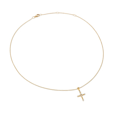 Petite Modern Renaissance Cross Pendant Necklace in 18K Yellow Gold with Diamonds, 22.1mm