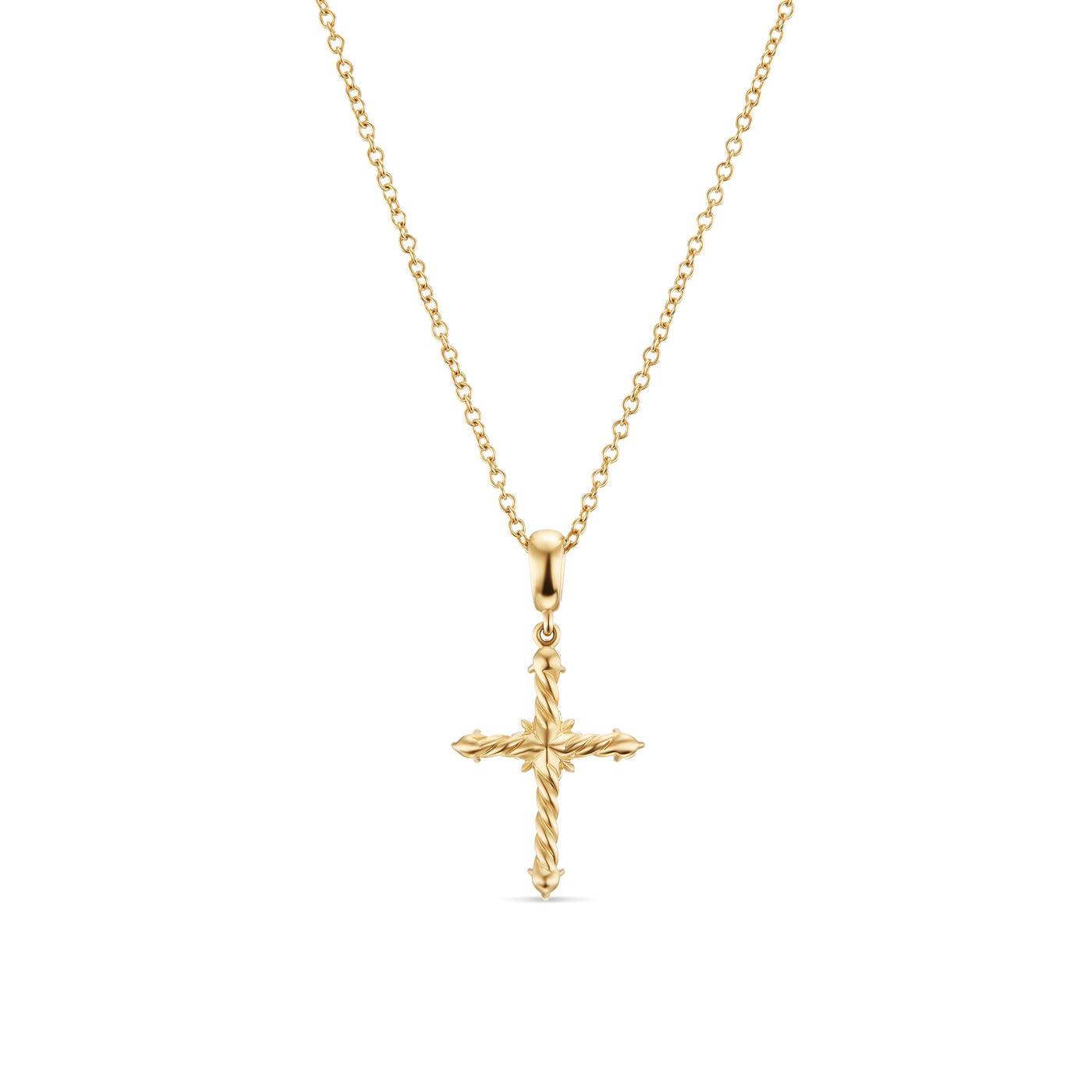 Petite Modern Renaissance Cross Pendant Necklace in 18K Yellow Gold with Diamonds, 22.1mm